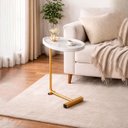 Ver imagem 2 de Mesa Lateral Vitino Siena Gold Tampo Mdf Oval Marmorizado Base Dourada