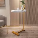 Ver imagem 3 de Mesa Lateral Vitino Siena Gold Tampo Mdf Oval Marmorizado Base Dourada