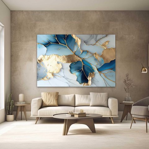 Quadro Decorativo Azul Marmore Elegante Moderno para Sala de Estar Quarto Casal