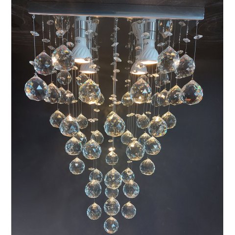 Lindo Lustre Com Base de Inox 30x30cm, Cristais Legítimos Com Altura de 50cm Para Quarta,Sala