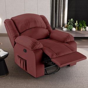 Poltrona do Papai Reclinável Sala de Cinema Madrid Glider Manual Giratória Massagem USB PU Vermelho 