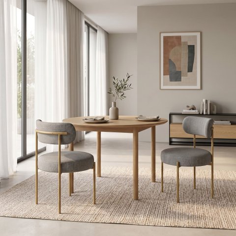 Cadeira Sala Jantar Margara Kit 2 Base Aço Dourado Linho D03 - D'Rossi