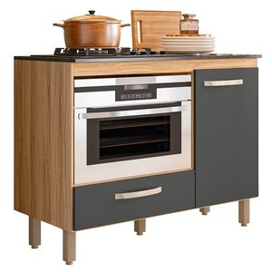 Balcão de Cozinha Fit 1 Porta e 1 Gaveta Freijó/chumbo com Tampo Mdp para Cooktop - Nicioli