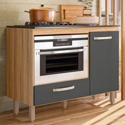 Balcão de Cozinha Fit 1 Porta e 1 Gaveta Freijó/chumbo com Tampo Mdp para Cooktop - Nicioli - 2