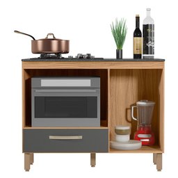 Balcão de Cozinha Fit 1 Porta e 1 Gaveta Freijó/chumbo com Tampo Mdp para Cooktop - Nicioli - 4