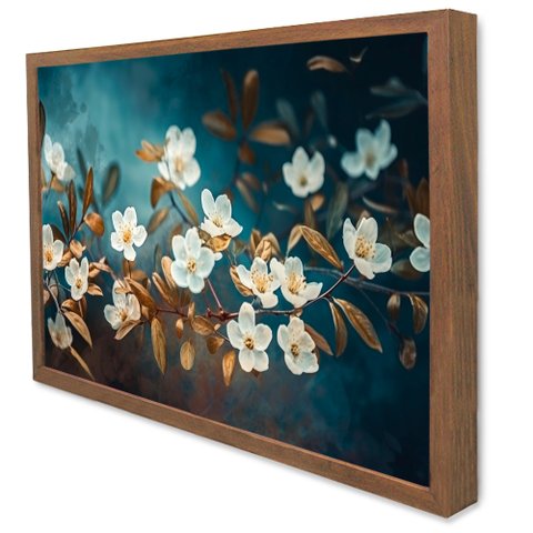 Quadro Decorativo Caixa Floral Luxo Galhos de Cerejeira Tacolado Moldura Caixa 3cm Madeira com Vidro
