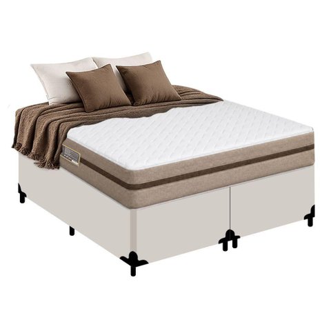 Cama Box King Bipartido Sintético + Colchão Molas Ensacadas Royal Sleep Bioclassic 193x203x59 Cor: