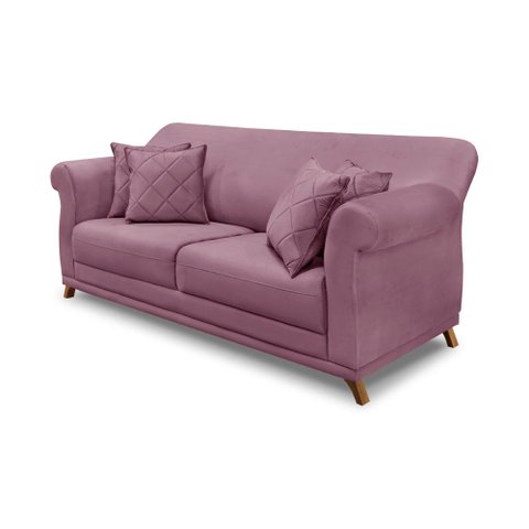 Sofá Decorativo 220cm 3 Lugares com 4 Almofadas Armstrong Veludo Uva - Gran Belo