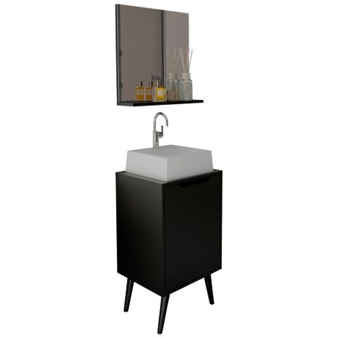 Conjunto para Banheiro Gabinete com Cuba e Espelheira Preto Bn3630x41x42 Tecno Mobili Preto
