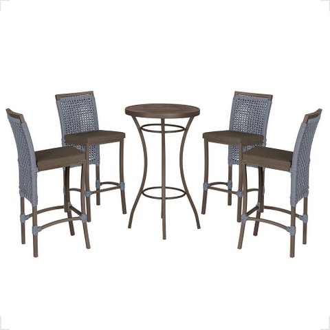 Mesa Bistrô e 4 Banquetas Roma Marrom Corda Náutica Estofado 9 Trama Original