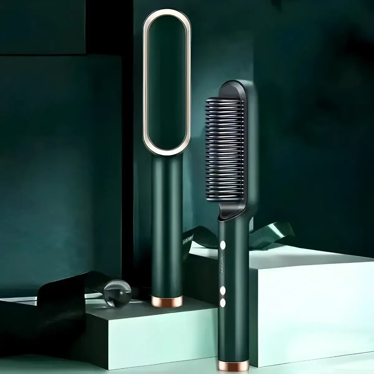 Ver imagem 2 de Escova Pente Alisadora de Cabelo Profissional Verde