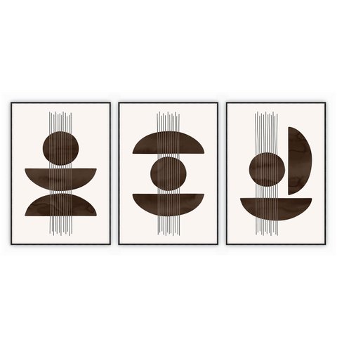 kit com 3 Quadros Decorativos Abstratos com Moldura e Vidro para Sala Quarto Escritório e Clínica 42