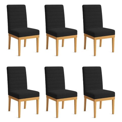 Kit 6 Cadeiras de Jantar Solana Boucle Preto Base de Madeira - Pallazio