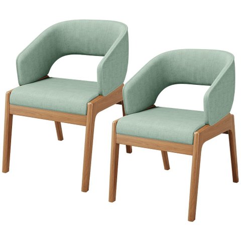 Kit 02 Cadeiras de Jantar e Estar Living Estofada Lince L02 Linho Verde Menta - Lyam Decor