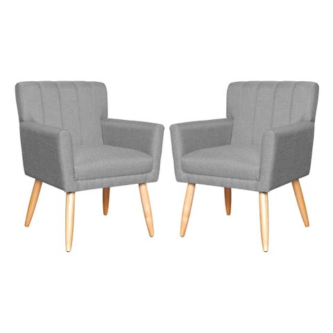 Kit 2 Poltronas Decorativa para Sala Recepção Cecília Linho Cinza - Lm Decor