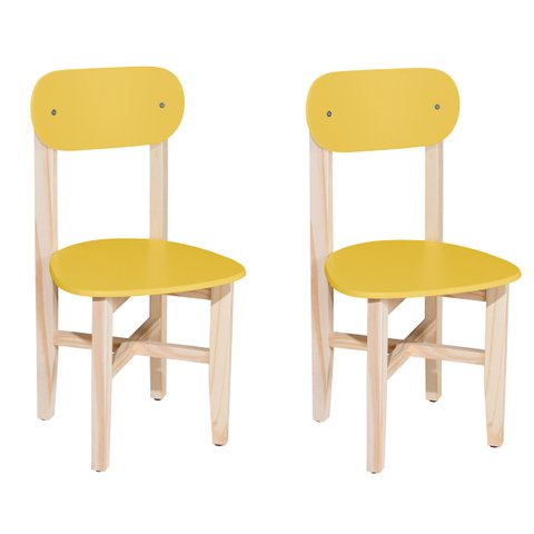 Kit 2 Cadeiras Colorê Infantil Assento e Encosto Amarelo Base em Madeira Maciça Pinus