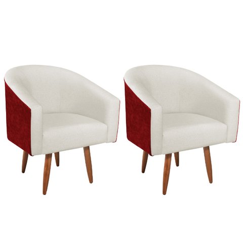 Kit 02 Poltronas Luiza Pés Palito Factor Vermelho e Linho - Doce Sonho Móveis KIT 2 POLTRONA POLTRON