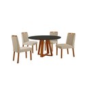 Ver imagem 1 de Conjunto Sala de Jantar Mesa Floripa 110cm Tampo Redondo Vidro/MDF Preto com 4 Cadeiras Dallas com P