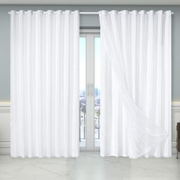 Cortina Voil Xadrez Estampado com Forro Microfibra 2,70m X 2,30m Semi Blecaute Sala Quarto Branco - 1