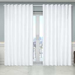 Cortina Voil Xadrez Estampado com Forro Microfibra 2,70m X 2,30m Semi Blecaute Sala Quarto Branco - 2