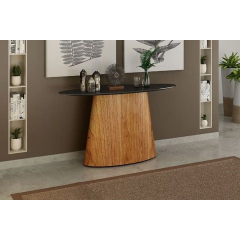Aparador Base Oval Tampo Laca Preto Oval Surf
