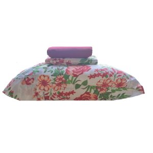 Jogo De Cama Solteiro Microfibra 3 Peças:Flores Vermelhas
