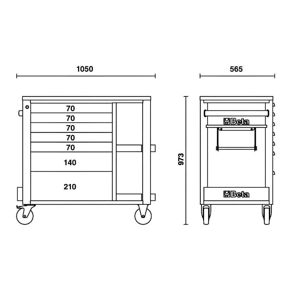 Carrinho de Ferramentas 1100kg Cinza 7 Gavetas Protegidas Internamente e Prateleira Rsc24l/7-a Beta - 2