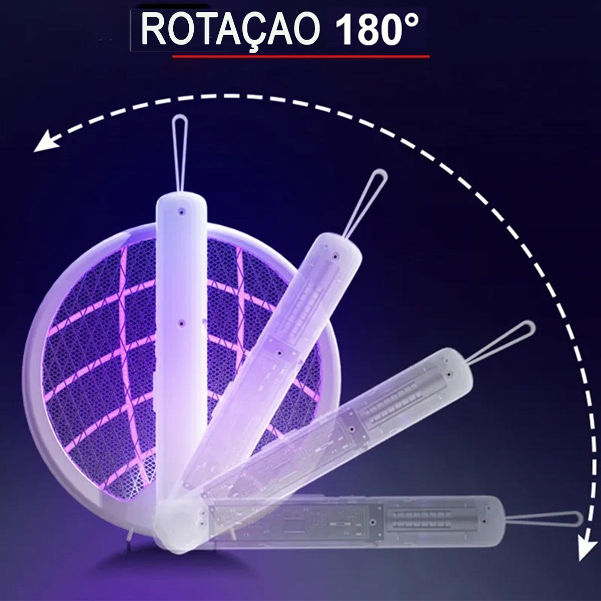 Raquete Eletrica Mata Mosquito 4 em 1 Luz UV Mosca Inseto Pernilongo Automatico Repelente Armadilha  - 7