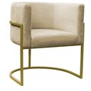 Ver imagem 4 de Kit 4 Poltrona Reforçadas Decorativa Sala de Estar Carla Base Ferro Dourada Suede Bege