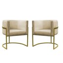 Ver imagem 2 de Kit 4 Poltrona Reforçadas Decorativa Sala de Estar Carla Base Ferro Dourada Suede Bege