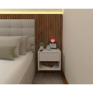 Mesa de Cabeceira 30cm Branco Off White com Gaveta e Nicho