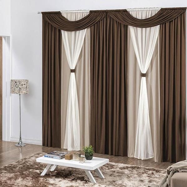 Cortina Casa Dona Tabaco em Malha com Detalhe de Voil 250x300cm - 2