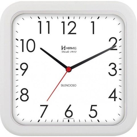 Relógio de Parede Quadrado Branco Herweg Silencioso 66004102