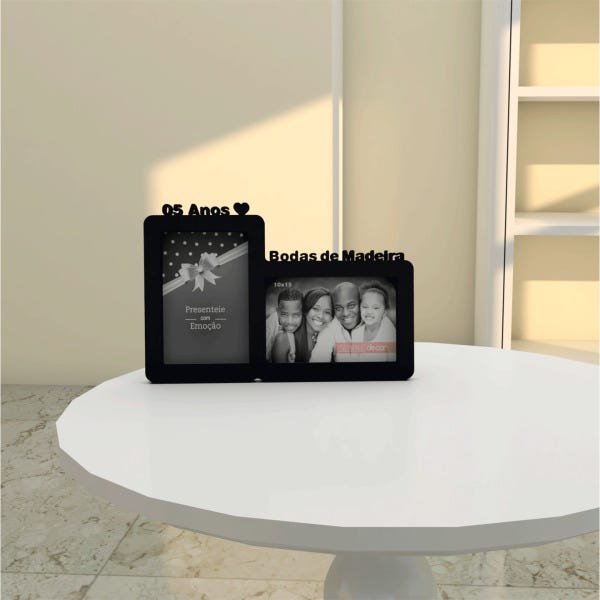 Porta-Retrato Quadro Bodas de Madeira Casamento 5 Anos De Casado Presente Preto - 3