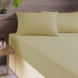 Jogo de Cama Casal 3 Peças Toque Acetinado Bege Tan - 1