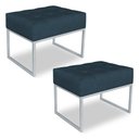 Ver imagem 1 de Kit 02 Puffs Lisa Suede Base Metálica Industrial Prata - Pallazio Azul Marinho