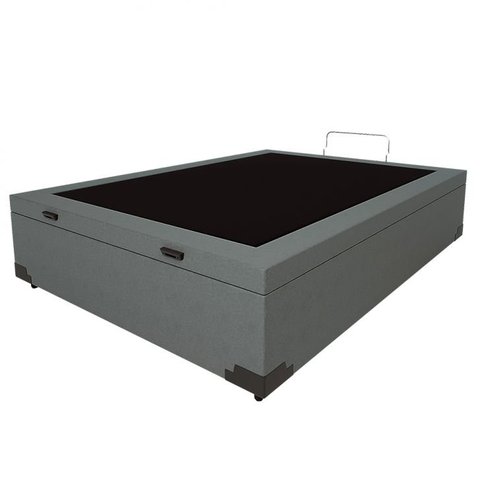 Cama Box Baú Viúvão Blindado Sintético Cinza Com 128Cm de Largura