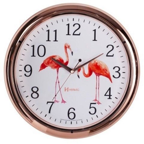 Relógio Parede 40cm Silencioso Rosê Flamingos Herweg 660047s