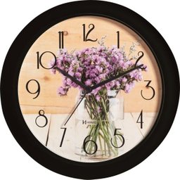 Relógio Parede 28cm Silencioso Preto Flores Herweg 660055S - 1