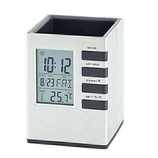 Porta Caneta Lápis Calendário Digital Termômetro Relógio Led - 1