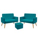 Ver imagem 1 de Kit 2 Poltronas Namoradeira Vega Rodapé e Capitonê com Puff Quasar Suede Azul Turquesa Aradecor