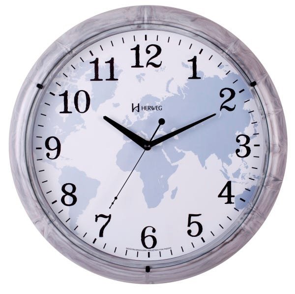 Relógio Parede 40cm Silencioso Cinza Mármore Herweg 660068S - 1