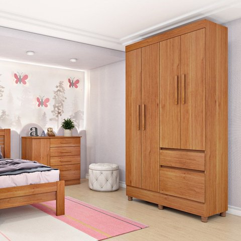 Guarda Roupa Solteiro com Pés 4 Portas 2 Gavetas - Oregon-cinamomo - Tcil Móveis