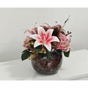 Ver imagem 2 de Arranjo com Flores Artificiais Lírios Vaso Terrário de Vidro