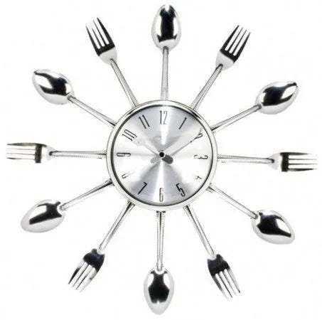 Relógio de Parede para Cozinha Cromado em Formato de Talheres Grande 37cm - 1