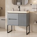 Ver imagem 1 de Gabinete para Banheiro Lavínia 80 Avelã com Pés Preto Fosco LED Fabribam