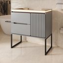 Ver imagem 4 de Gabinete para Banheiro Lavínia 80 Avelã com Pés Preto Fosco LED Fabribam