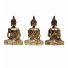 Kit com 3 Buda Hindu Tibetano em Resina Dourado Brilho 12cm - 1