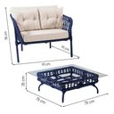 Ver imagem 2 de Jogo 2 Poltronas e Mesa de Centro Tampo de Vidro Aço e Corda Náutica Azul Harpia Tecido Bege