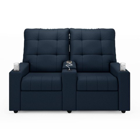 Poltrona do Papai Reclinável Sala de Cinema 2 Lugares Manual Baú Usb Veludo Azul
